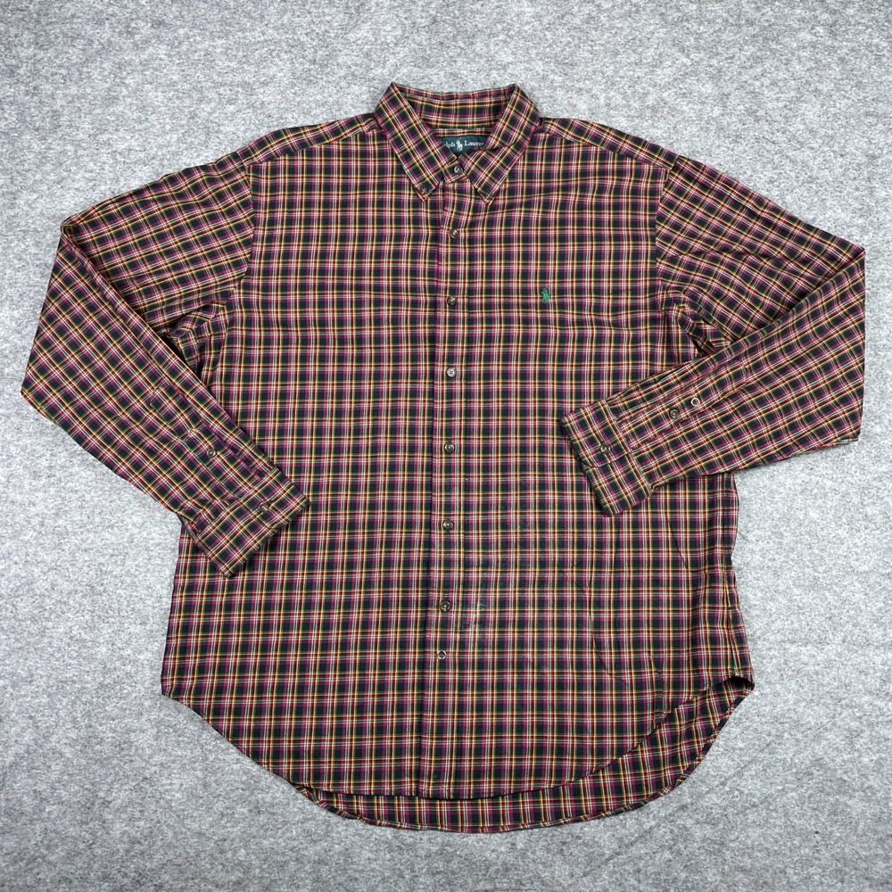 Vintage Ralph Lauren Button Down Shirt Mens XL Multicolor Plaid Classic Fit 90s